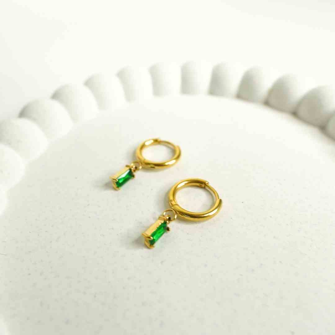 Emerald Drop Hoop Earrings