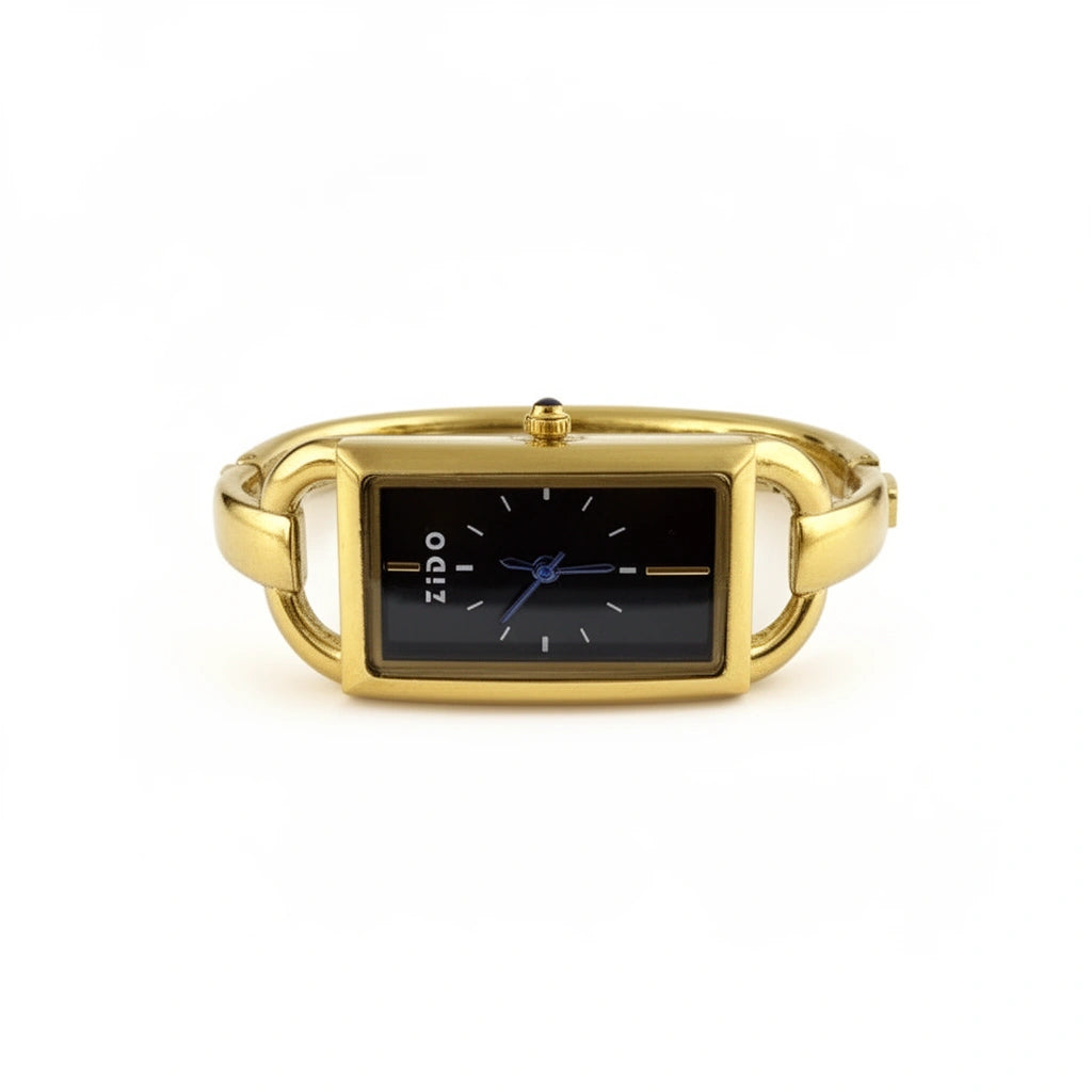 Classic Rectangular Gold-Plated Stainless Steel Watch for Women- Bracelet Style