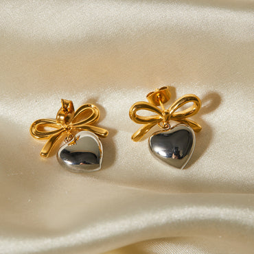 Ashara Heart Drop Earrings with Bow- Dual Color