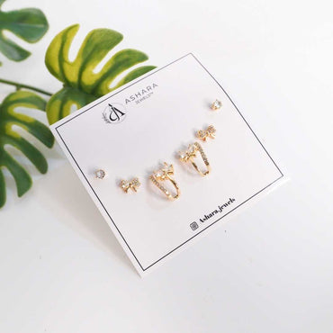 Bow Bliss Gold Earrings Set