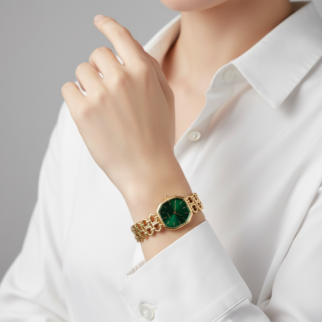 Emerald Éclat Luxury Watch – 18K gold plated, view 4