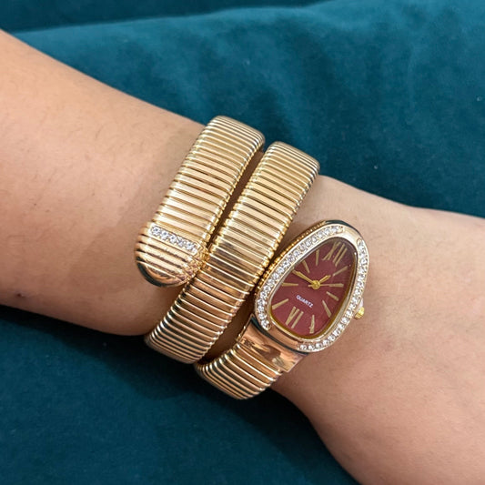 Serpentina Luxe Wrap Watch-Maroon Dial
