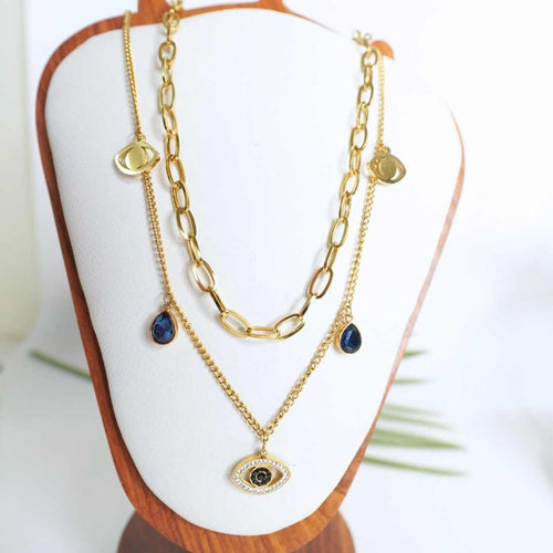 Celeste Evil Eye Layered Necklace – 18K gold-plated stainless steel layered necklace