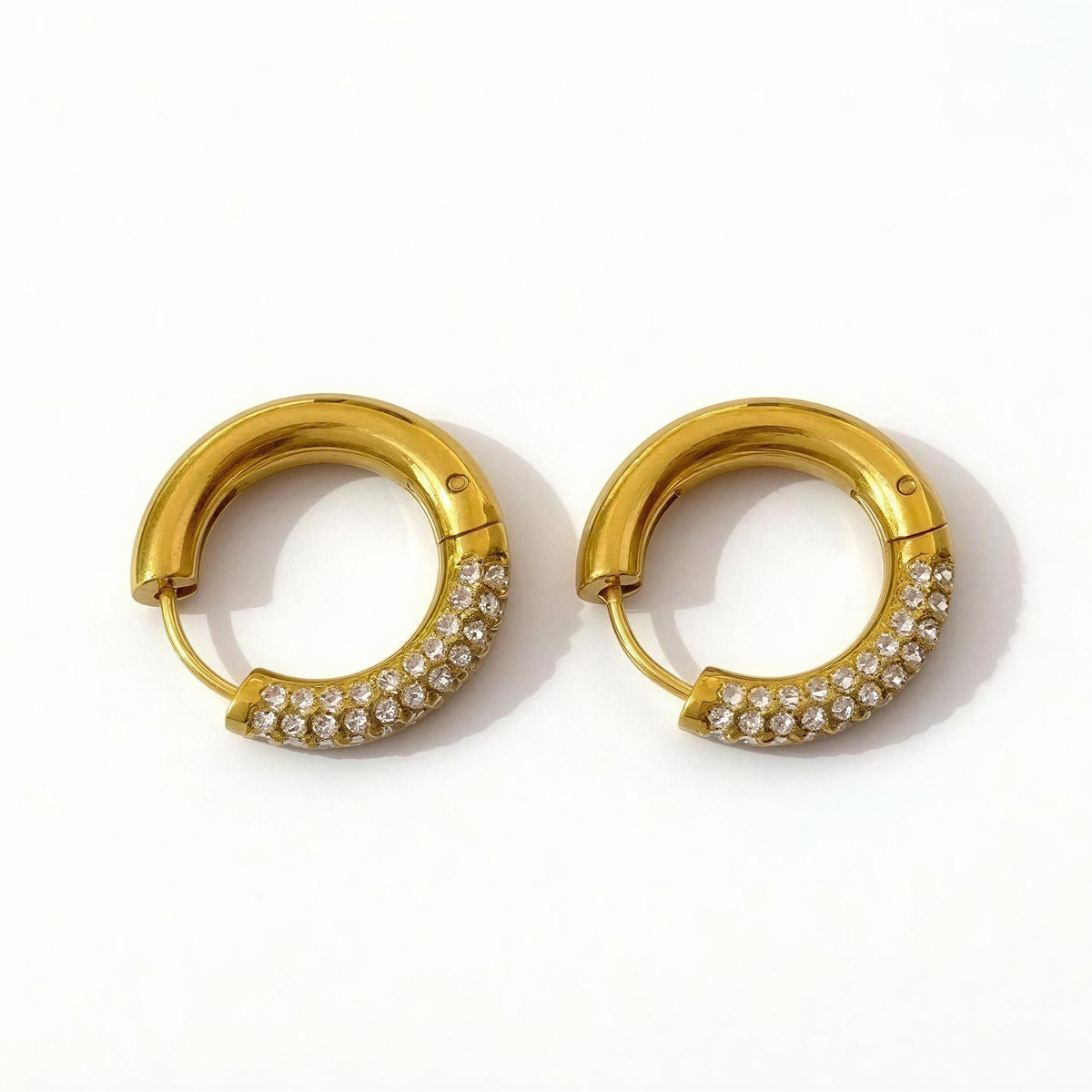 Luna Pavé Hoop Earrings – 18K gold-plated stainless steel hoop earrings, view 2