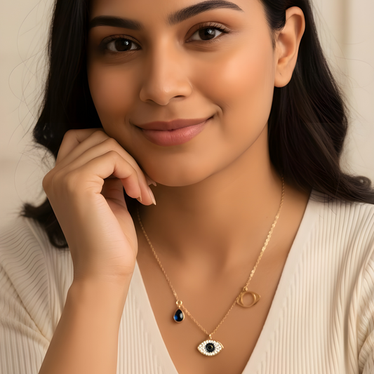 Layered Evil Eye & Classic Circle Pendant Necklace