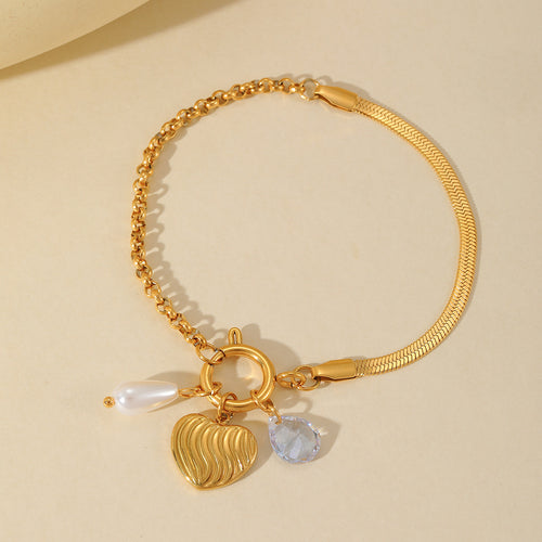 Ashara Pearl Love Charm Bracelet – 18K gold-plated stainless steel charm bracelet