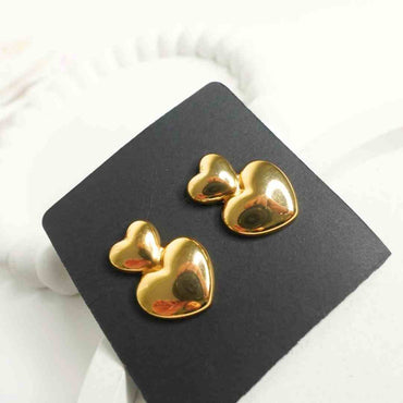 Double Heart Gold Stud Earrings