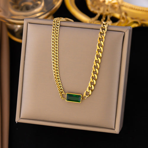 Emerald Glow Chain Necklace – 18K gold-plated stainless steel necklace