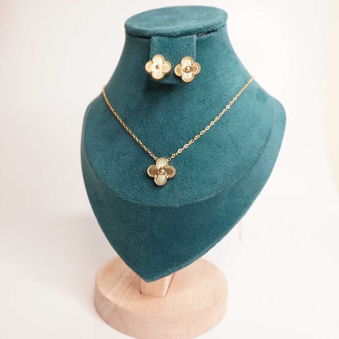 Gold Plated Floral Pendant Necklace with Matching Stud Earrings
