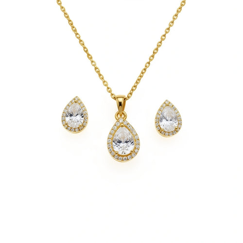 Celeste Teardrop Pendant Set – 18K gold-plated stainless steel jewellery set