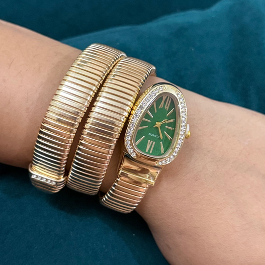 Serpentina Luxe Wrap Watch - Green Dial