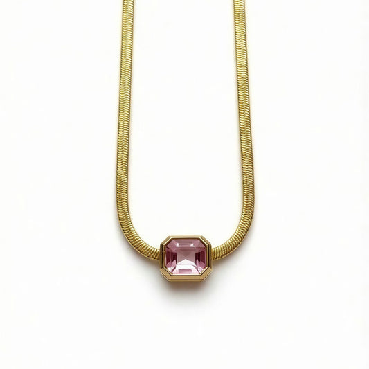Pink Solitaire Barrel Necklace