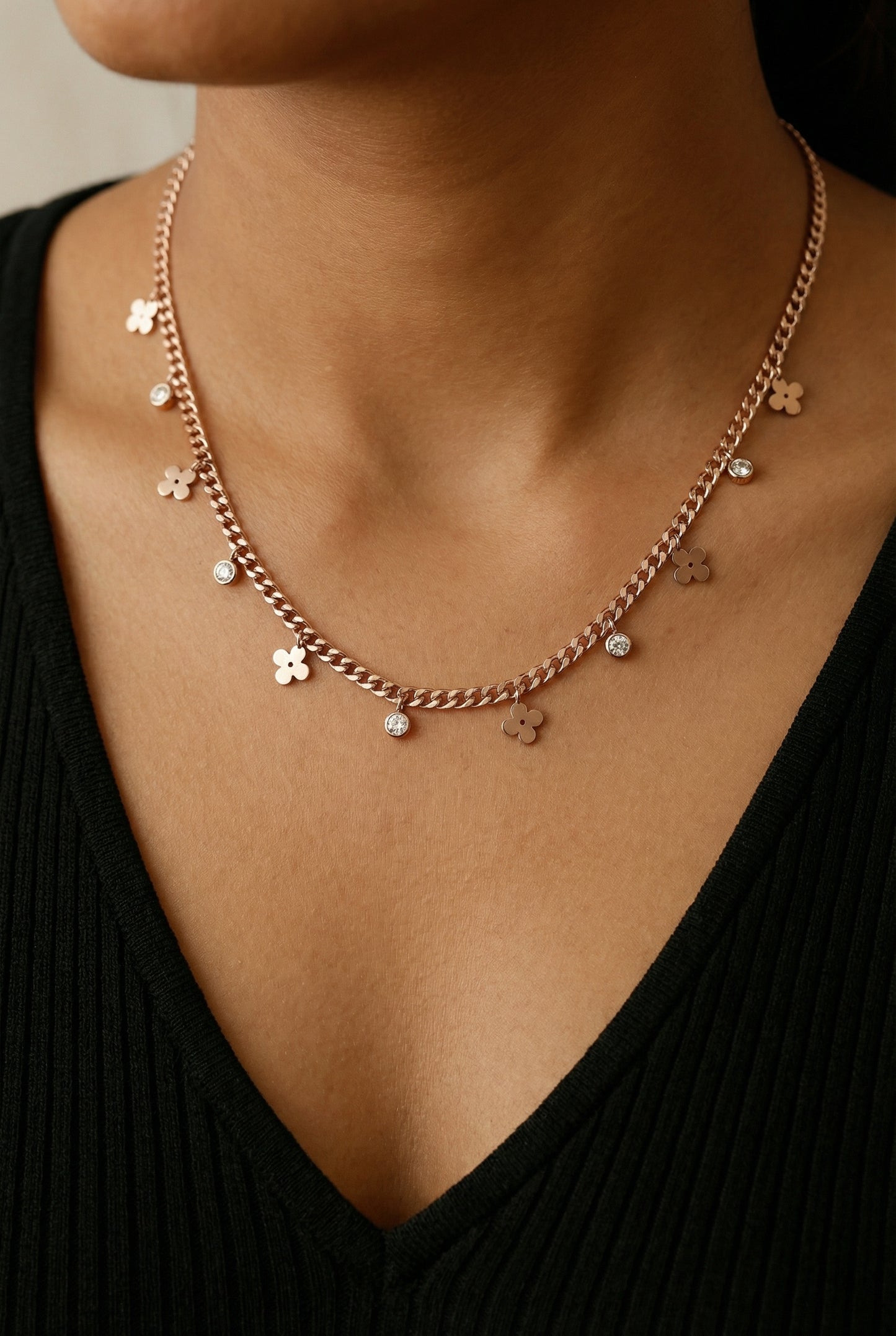 Floral Charm Cuban Necklace