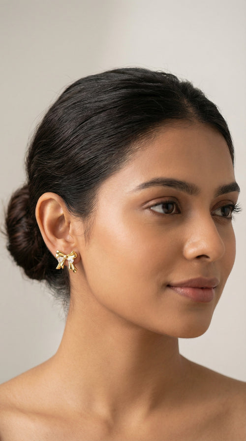 Golden Grace Bow Stud Earrings – 18K gold-plated stainless steel stud earrings