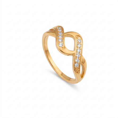 Elara Sparkle Gold Ring – 18K gold plated wave design with sparkling stones