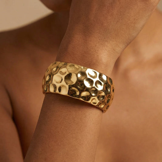 Molten Aura Hammered Gold Cuff Bracelet
