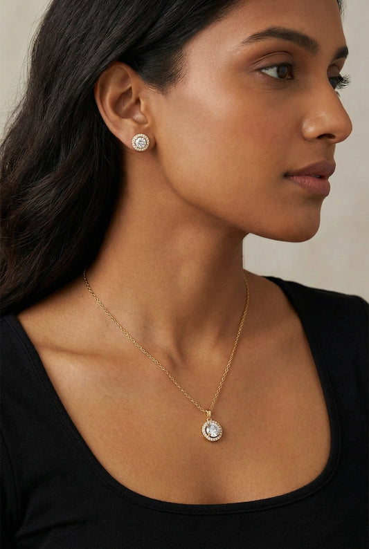 Classic Halo Solitaire Necklace & Earring Set