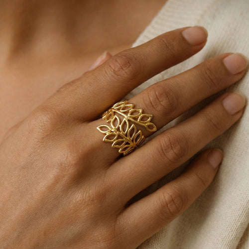 Elysia Leaf Adjustable Ring – 18K gold-plated stainless steel adjustable ring