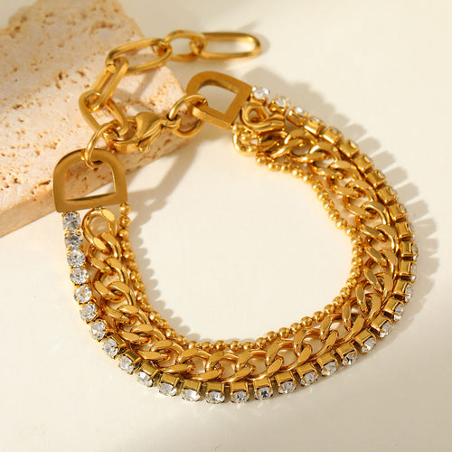 Ashara Golden Glow Triple Layer Bracelet – 18K gold-plated stainless steel bracelet