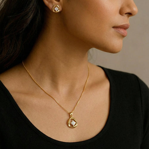 Aurielle Spark Necklace & Stud Earring Set – 18K gold-plated stainless steel jewellery set