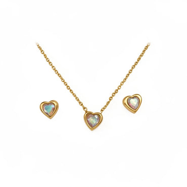 Aurora Heart Pendant Necklace & Stud Earrings Set