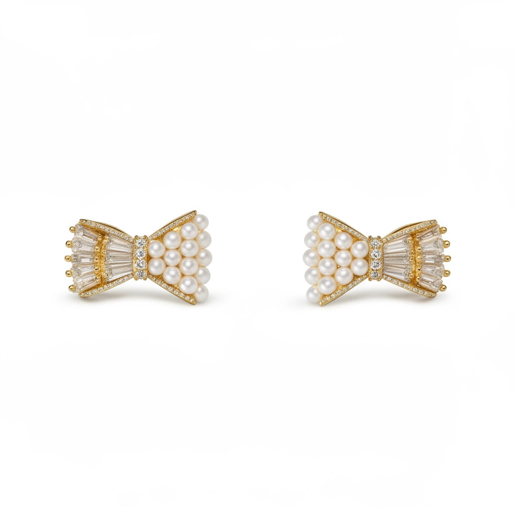 Pearl Bow Stud Earrings