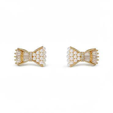 Pearl Bow Stud Earrings
