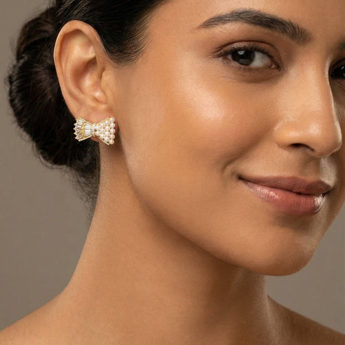 Pearl Bow Stud Earrings – 18K gold-plated stainless steel stud earrings