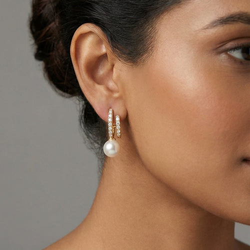 Ivory Arc Pearl Drop Earrings – 18K gold-plated stainless steel drop earrings