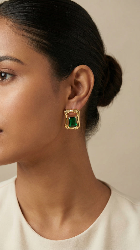 Verde Aura Emerald Stud Earrings