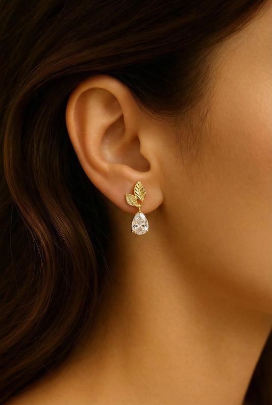 Aurielle Leaf Crystal Drop Earrings