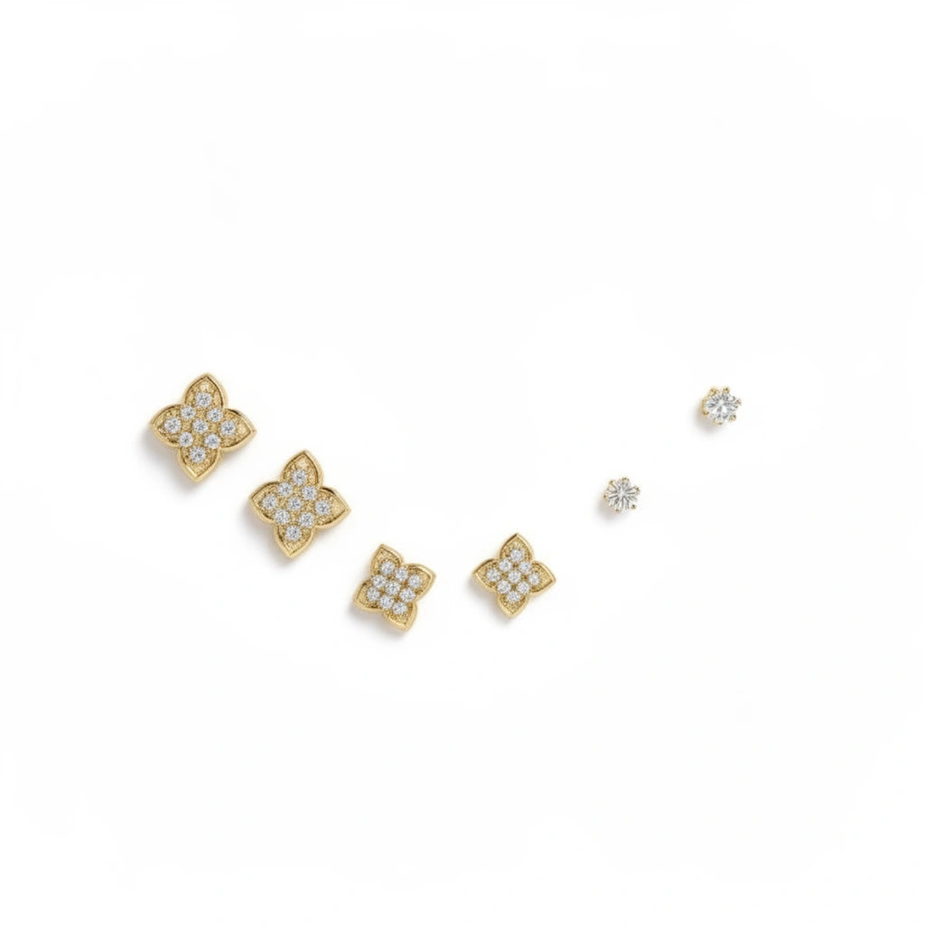 Flora Glow Stud Set – 18K Gold-Plated CZ Earrings (Set of 3)