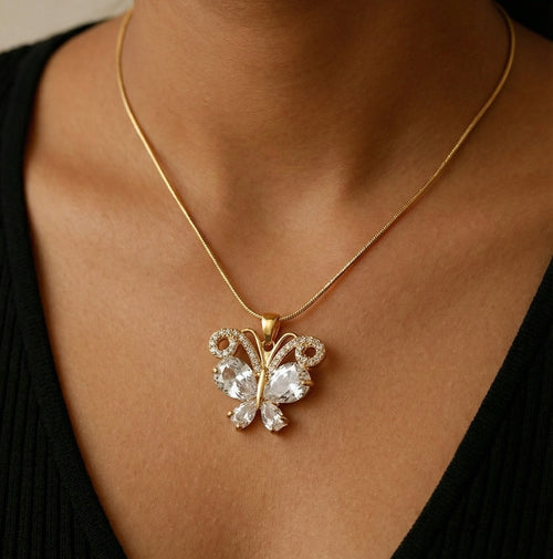 Crystal Butterfly Pendant Necklace – 18K gold-plated stainless steel pendant necklace