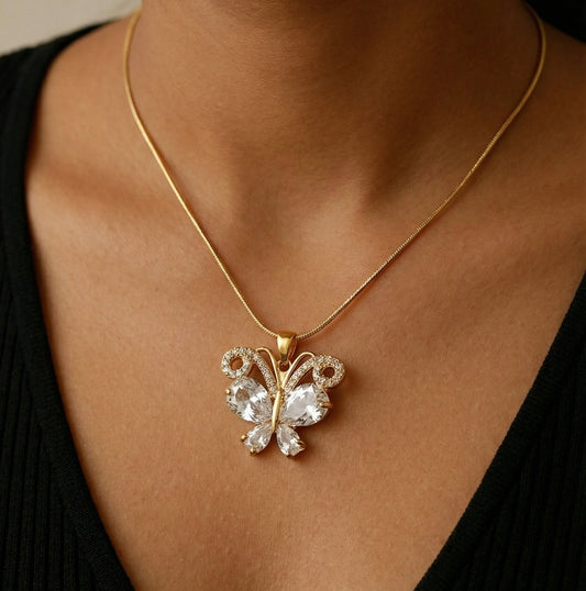 Crystal Butterfly Pendant Necklace