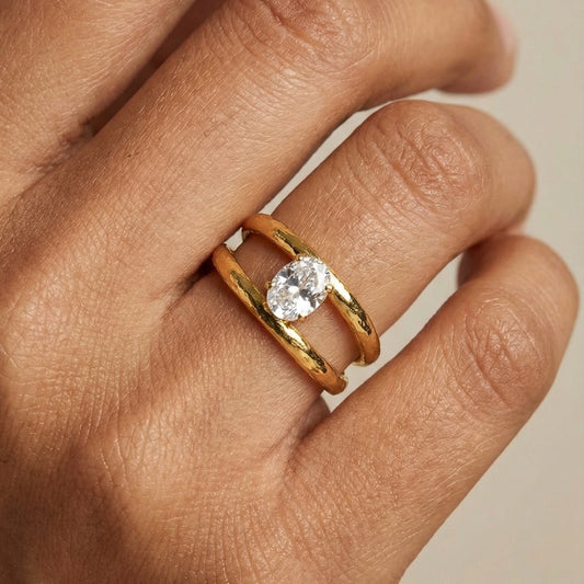 Double Band Solitaire Ring for Women| Adjustable ring