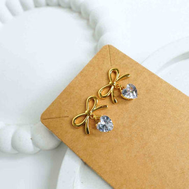 Golden Bow Solitaire Drop Earrings