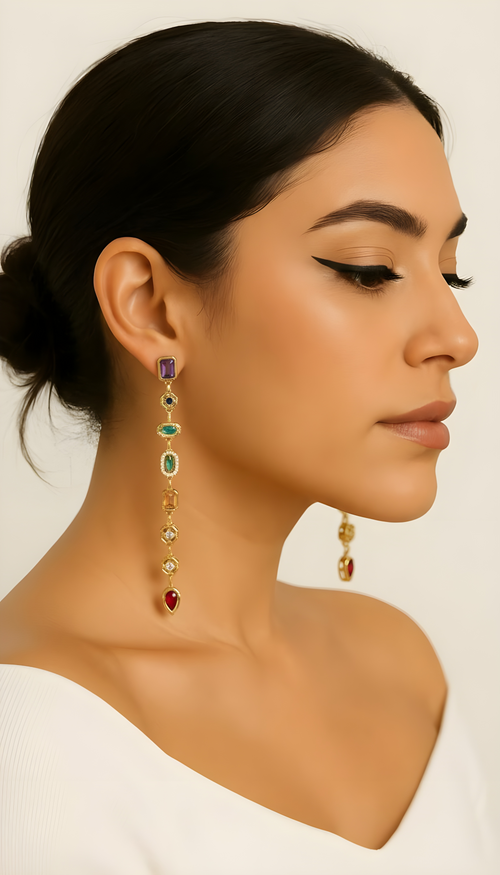 Multicolour Gem Cascade Earrings – 18K gold-plated stainless steel earrings