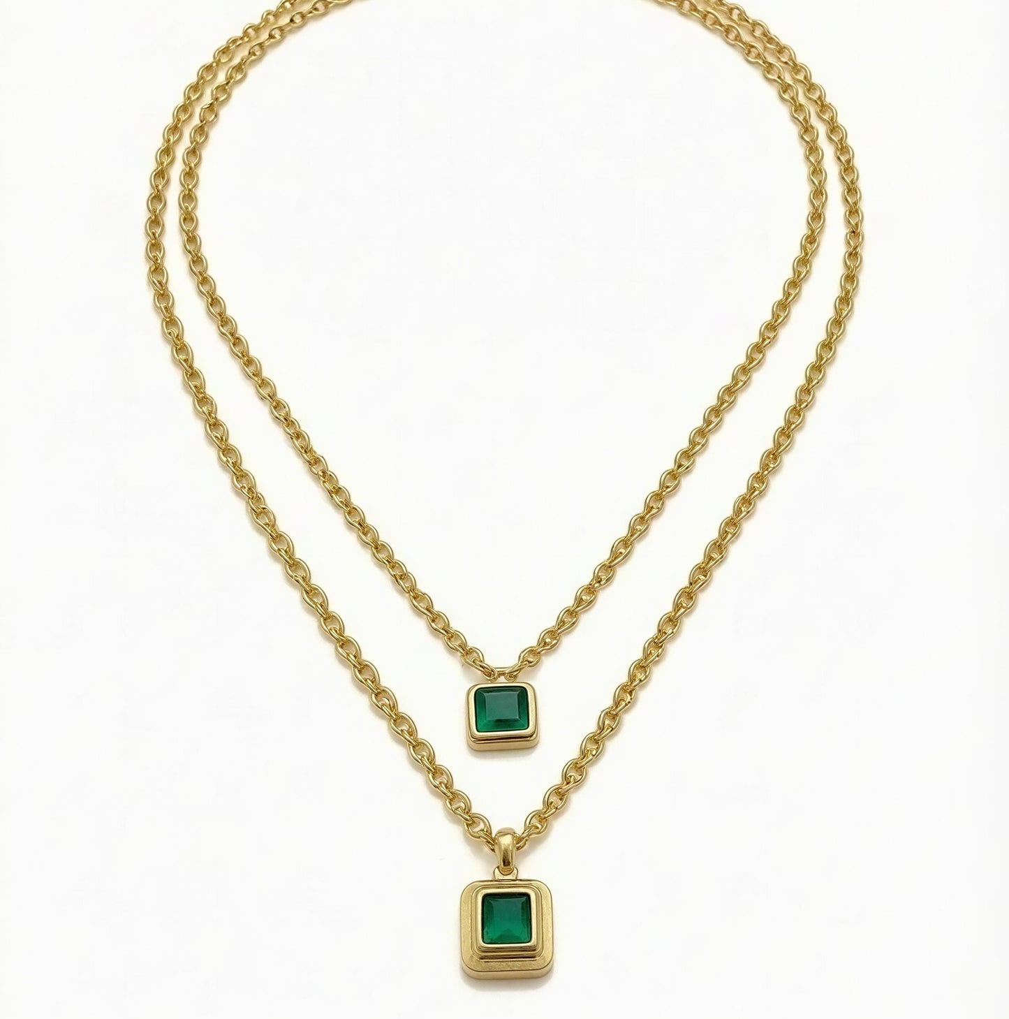 Emerald Duo Layered Pendant Necklace
