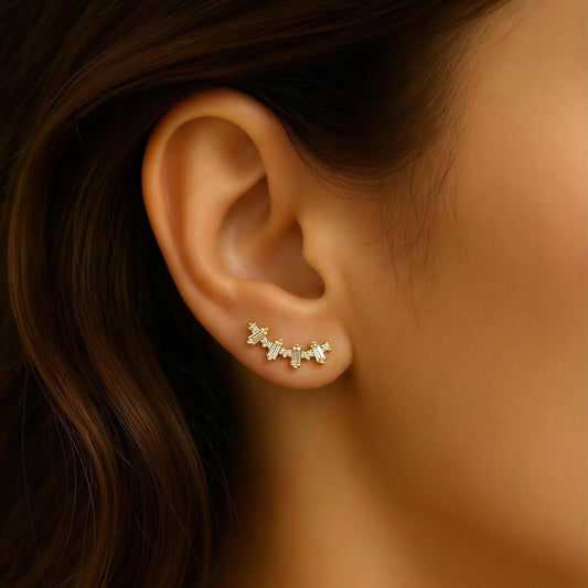 Crystal Ear Climber Ball Back Stud Earrings