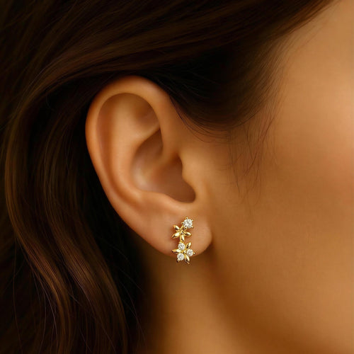 Floral Cluster Ball Back Stud Earrings – 18K gold-plated stainless steel stud earrings