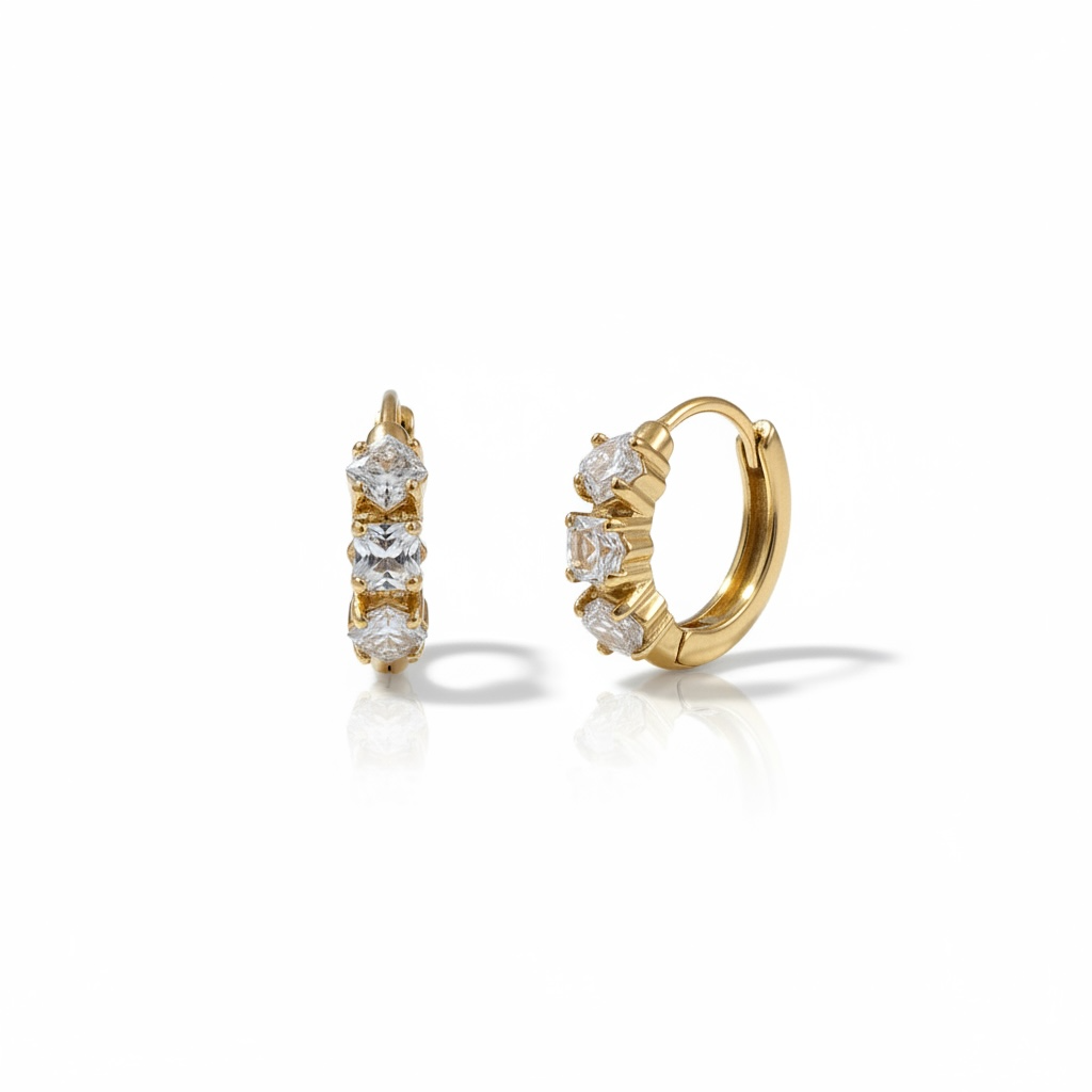 Triple Solitaire Huggie Earrings