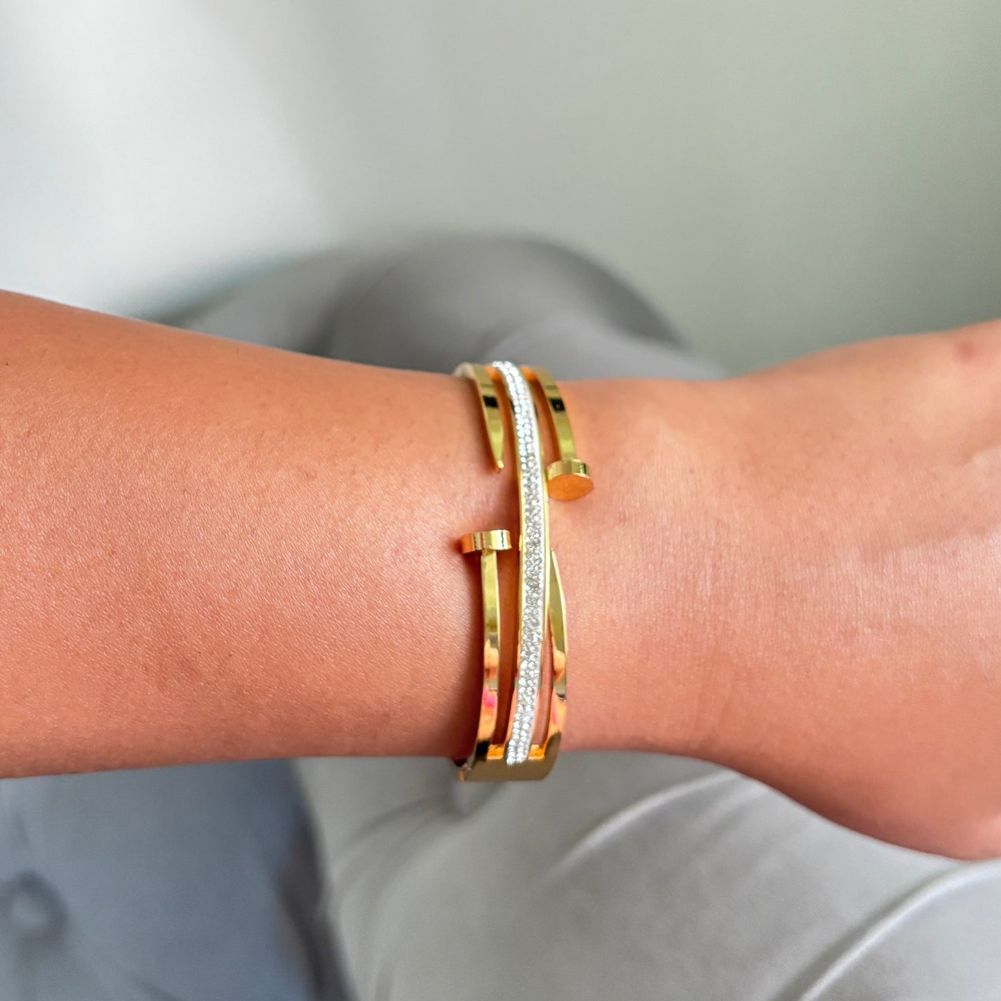 Crystal Line Open Cuff Bracelet