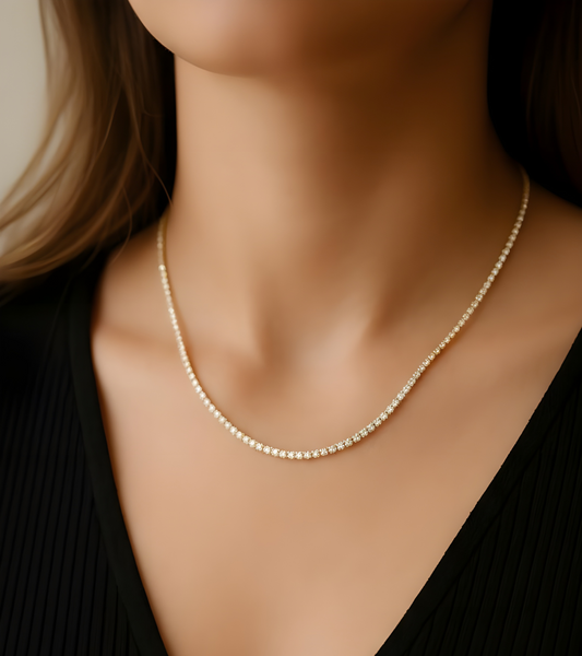 Classic Gold-Plated Tennis Necklace – Sparkling Elegance