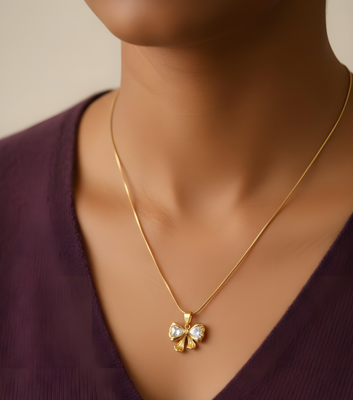 Crystal Bloom Butterfly Pendant Necklace – 18K gold-plated stainless steel pendant necklace