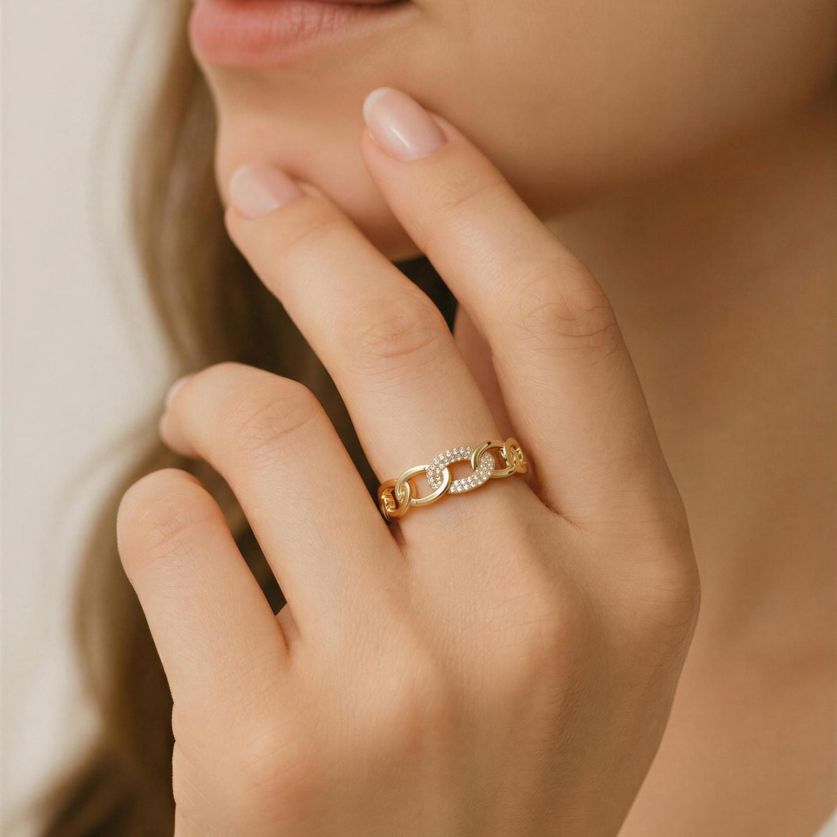 Celeste Link Luxe Bracelet & Ring Set – 18K gold-plated stainless steel bracelet and ring set, view 3