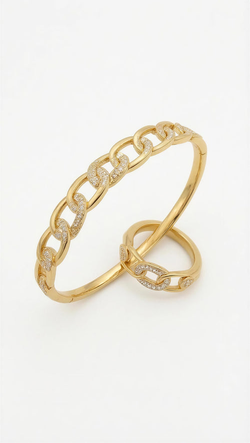 Celeste Link Luxe Bracelet & Ring Set – 18K gold-plated stainless steel bracelet and ring set