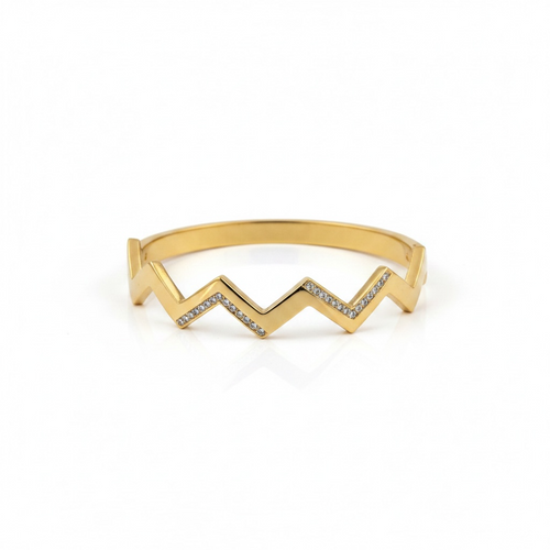 Ziva Crystal Zig-Zag Gold Bracelet – 18K gold-plated stainless steel bangle bracelet