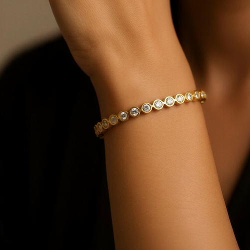 Ashara Celestial Glow CZ Bangle – 18K gold-plated stainless steel bangle