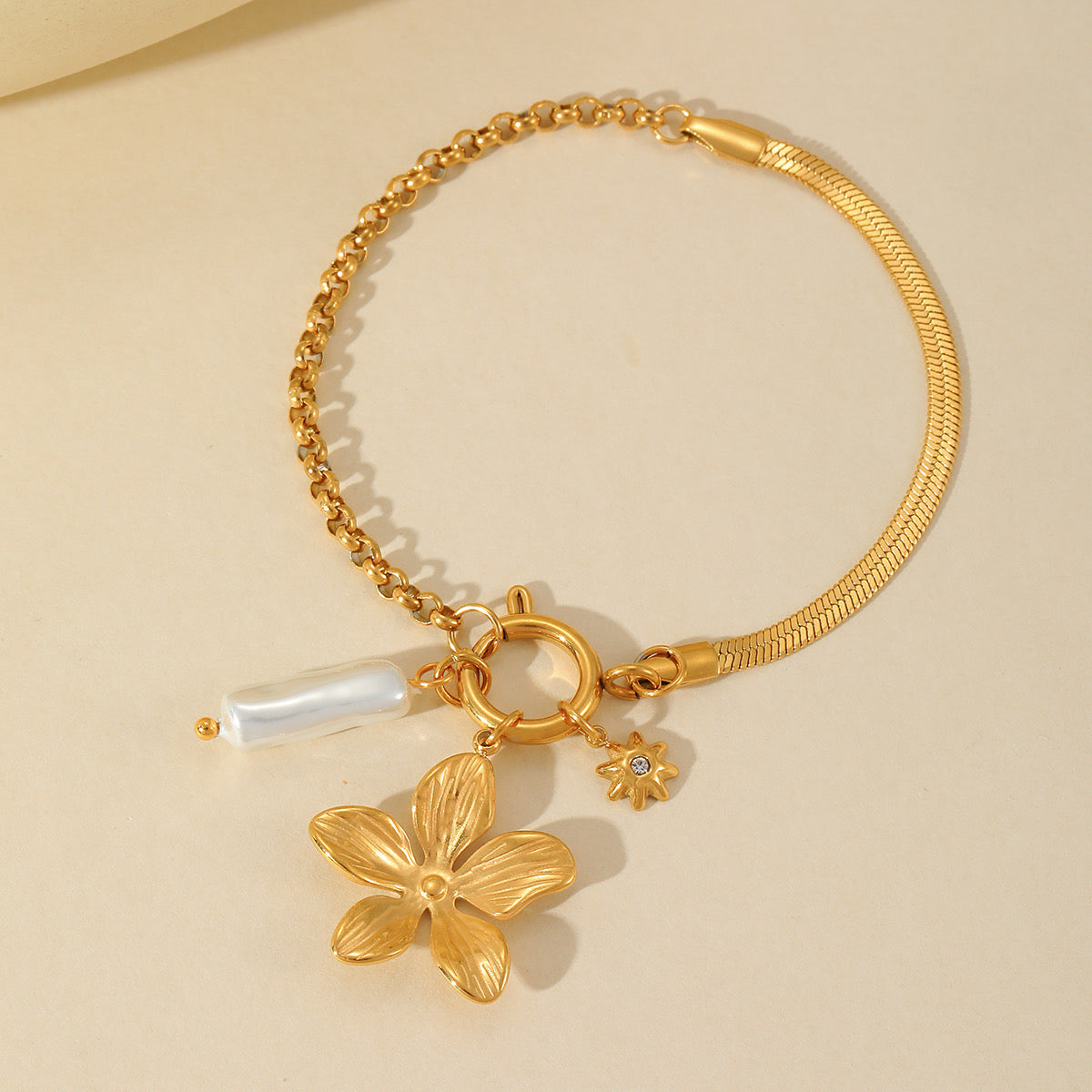 Ashara Blooming Charm Bracelet – 18K Gold Plated with Floral Motif