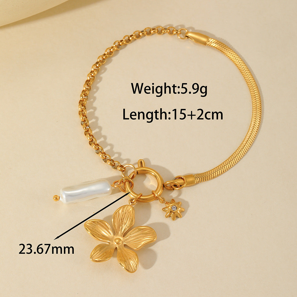 Ashara Blooming Charm Bracelet – 18K Gold Plated with Floral Motif
